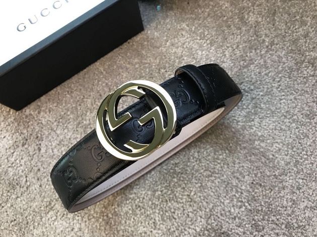 GG original signature calfskin 35mm belt 411926 black