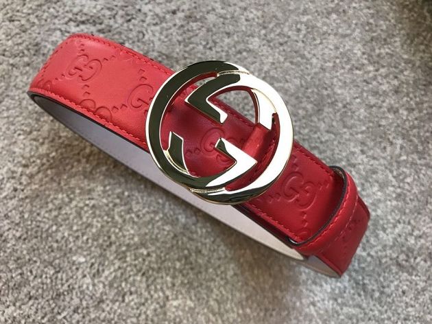 GG original signature calfskin 35mm belt 411926 red