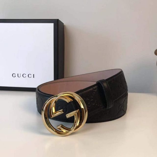 GG original signature calfskin 38mm belt 411927 black