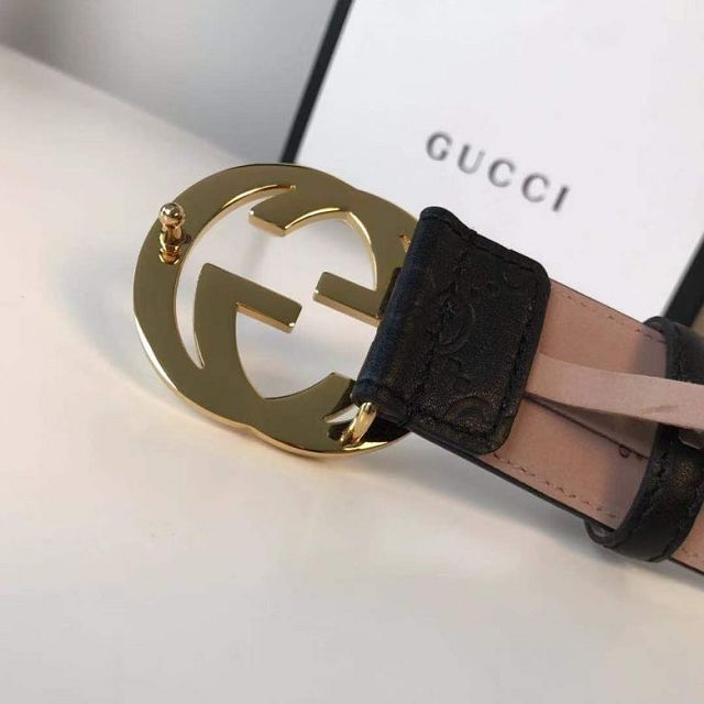 GG original signature calfskin 38mm belt 411927 black