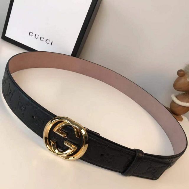 GG original signature calfskin 38mm belt 411927 black