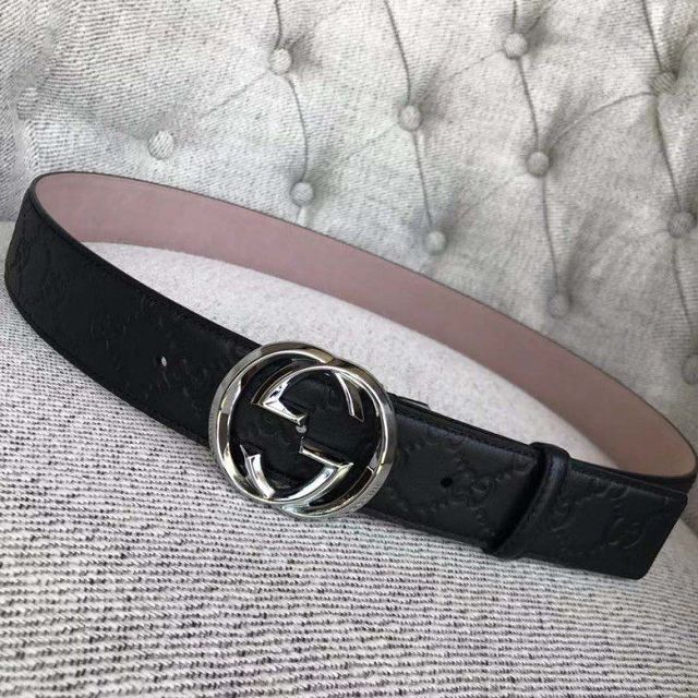 GG original signature calfskin 38mm belt 411927 black