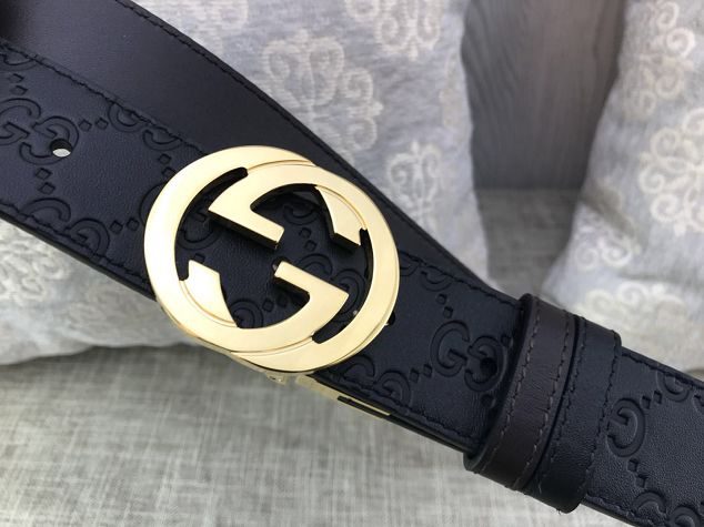 GG original signature calfskin belt 370543 black