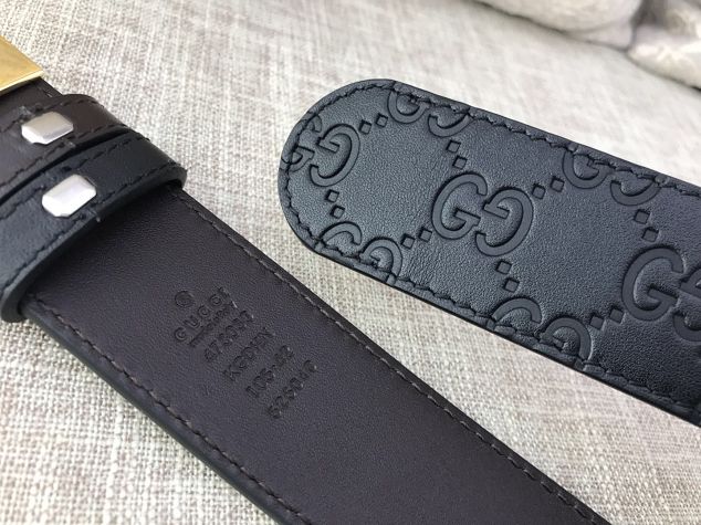 GG original signature calfskin belt 370543 black