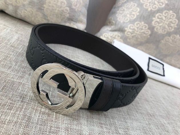 GG original signature calfskin belt 370543 black