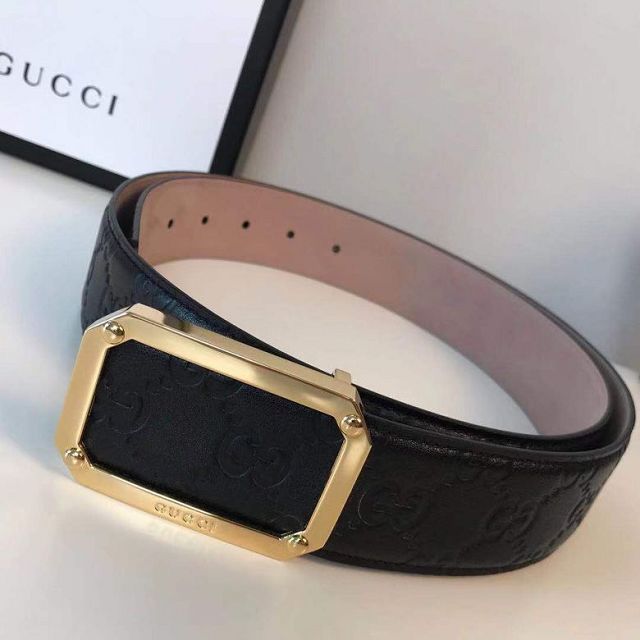 GG original signature calfskin belt 370544 black