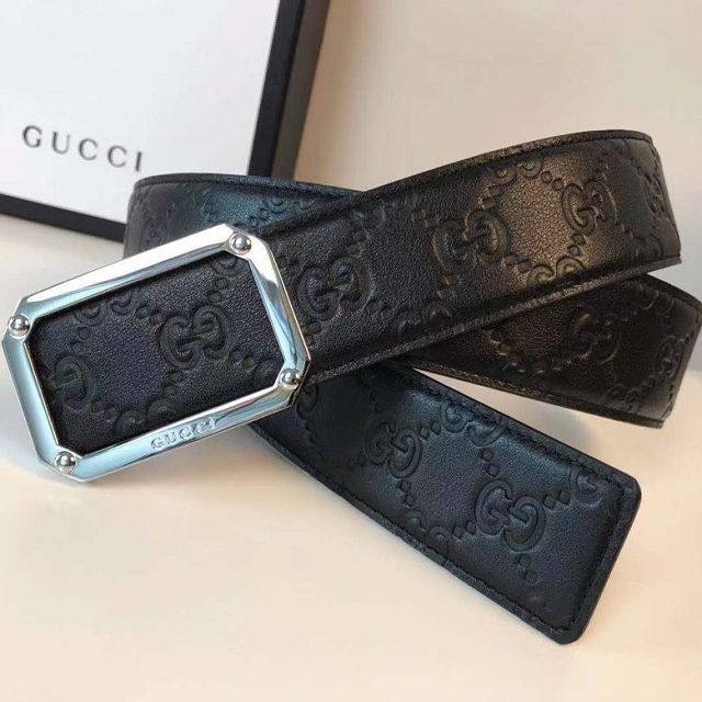 GG original signature calfskin belt 370544 black