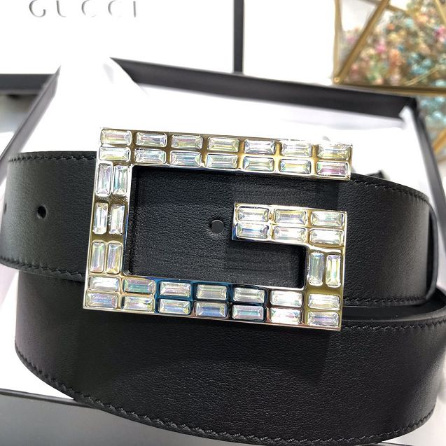 GG original calfskin square G buckle 35mm belt 550106  black