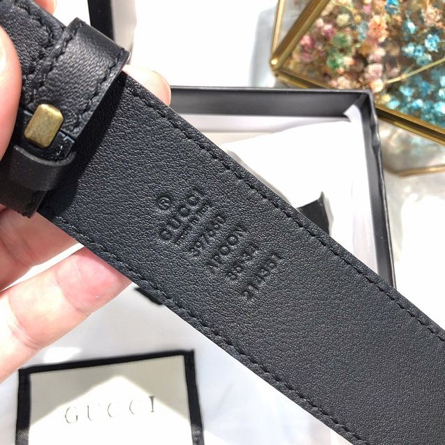 GG original calfskin square G buckle 35mm belt 550106  black