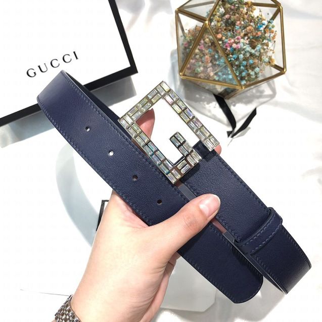 GG original calfskin square G buckle 35mm belt 550106 blue