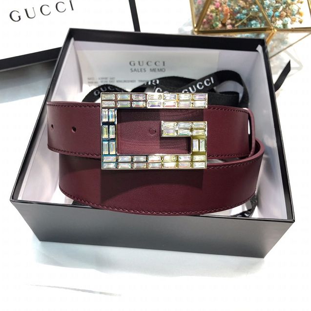 GG original calfskin square G buckle 35mm belt 550106 bordeaux