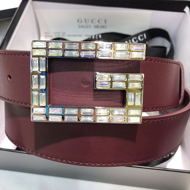 GG original calfskin square G buckle 35mm belt 550106 bordeaux