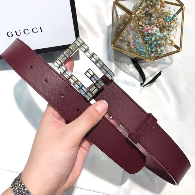 GG original calfskin square G buckle 35mm belt 550106 bordeaux