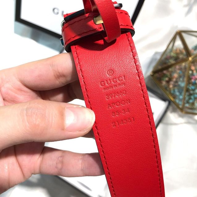 GG original calfskin square G buckle 35mm belt 550106 red