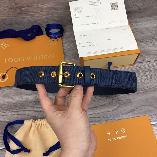 Louis vuitton monogram denim 35mm belt M0177U blue