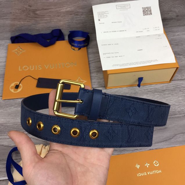 Louis vuitton monogram denim 35mm belt M0177U blue