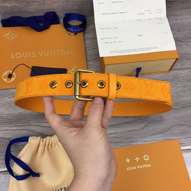 Louis vuitton monogram denim 35mm belt M0177U yellow