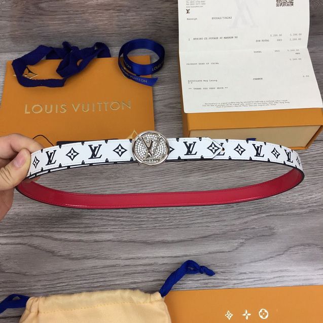 Louis vuitton original monogram 20mm belt M0185 rose red