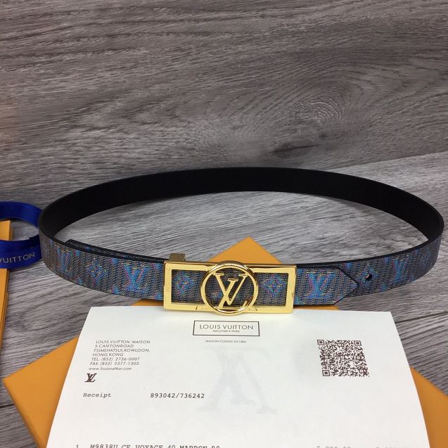 Louis vuitton original monogram 25mm belt M0173 blue