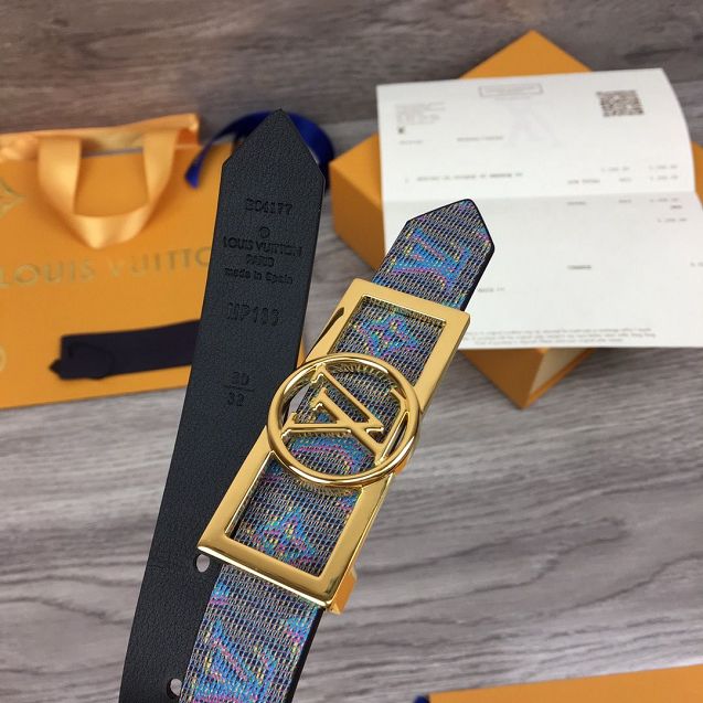 Louis vuitton original monogram 25mm belt M0173 blue