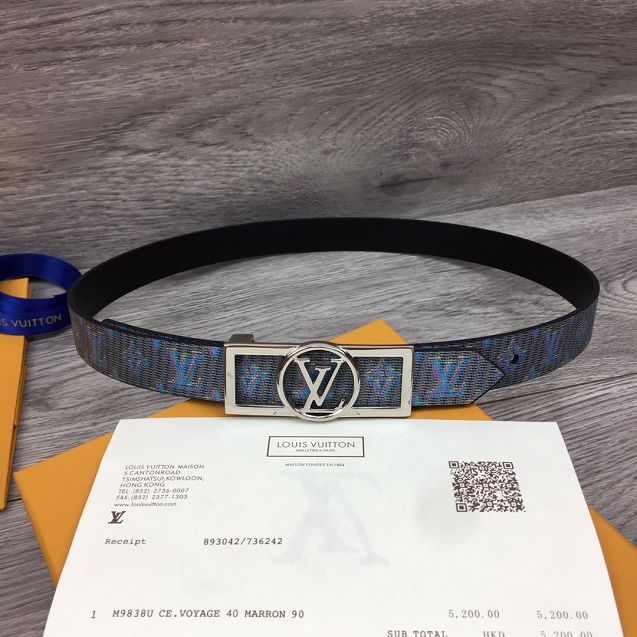 Louis vuitton original monogram 25mm belt M0173 blue