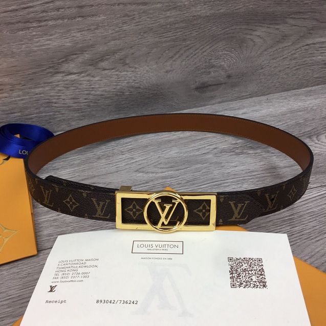 Louis vuitton original monogram reverse 25mm belt M0189 