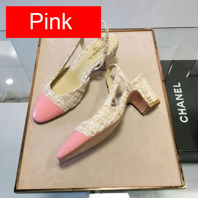 CC tweed slingbacks 55mm heel G31318 beige&pink