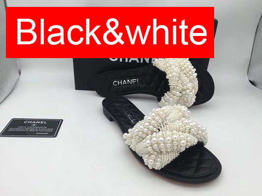 CC lambskin&pearls mules G34689 black&white