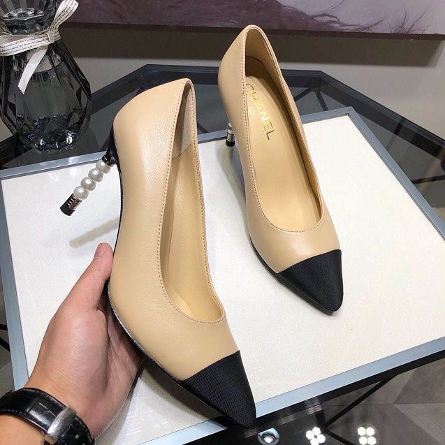 CC original lambskin&grosgrain 60mm heel pumps G35536 apricot