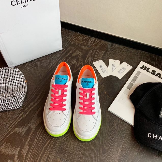 CC original calfskin sneakers G35934 green&pink&orange