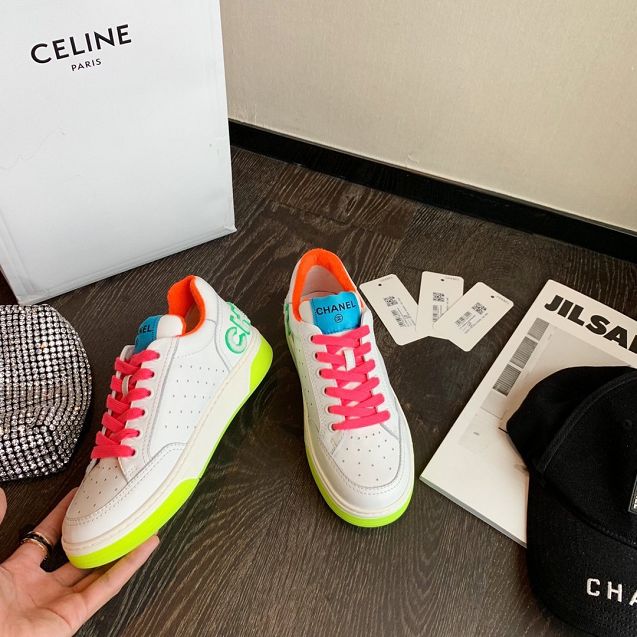 CC original calfskin sneakers G35934 green&pink&orange