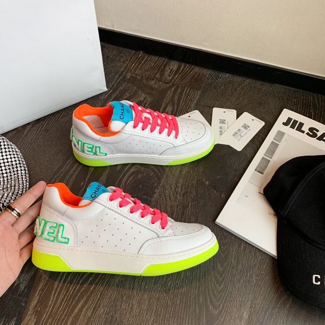 CC original calfskin sneakers G35934 green&pink&orange