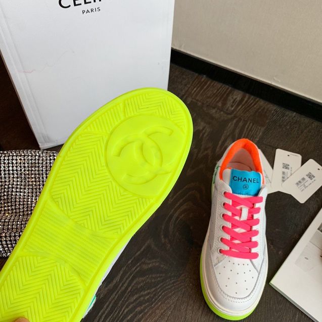 CC original calfskin sneakers G35934 green&pink&orange