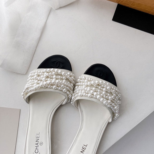 CC original pearls&fabric mules G35676