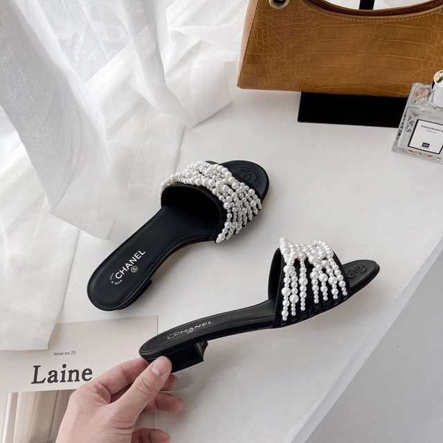 CC original pearls&fabric mules G35676