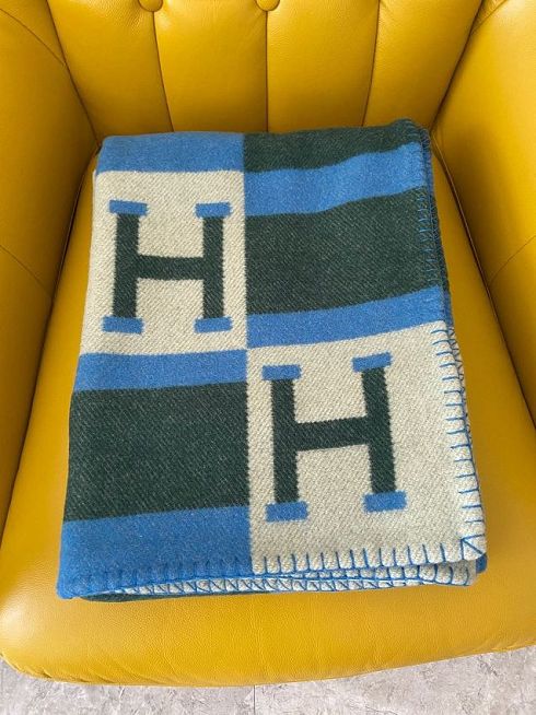 Hermes original cashmere avalon blanket HB064 green&blue