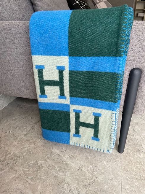 Hermes original cashmere avalon blanket HB064 green&blue