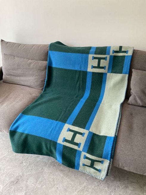 Hermes original cashmere avalon blanket HB064 green&blue