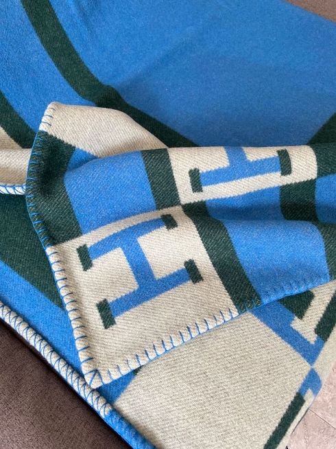 Hermes original cashmere avalon blanket HB064 green&blue