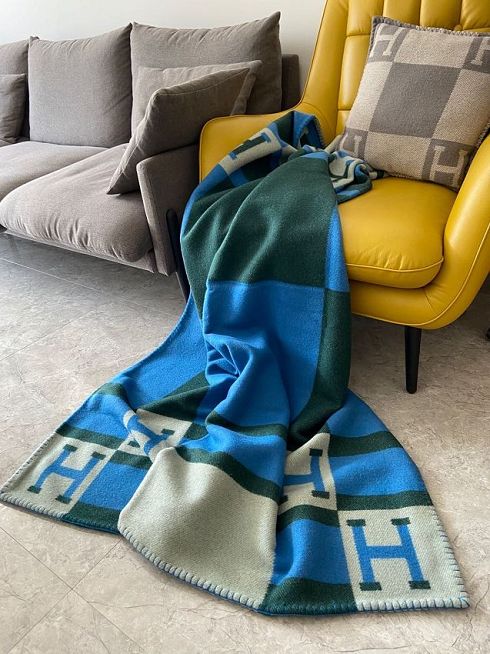 Hermes original cashmere avalon blanket HB064 green&blue