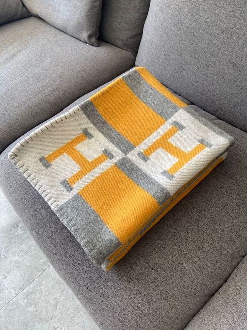 Hermes original cashmere avalon blanket HB064 yellow&white