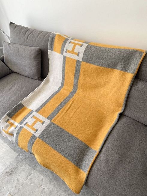 Hermes original cashmere avalon blanket HB064 yellow&white