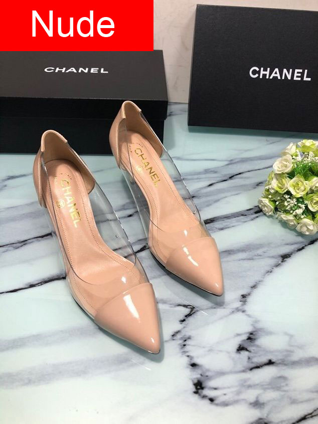 CC original lambskin&PVC 60mm heel pumps G35538 