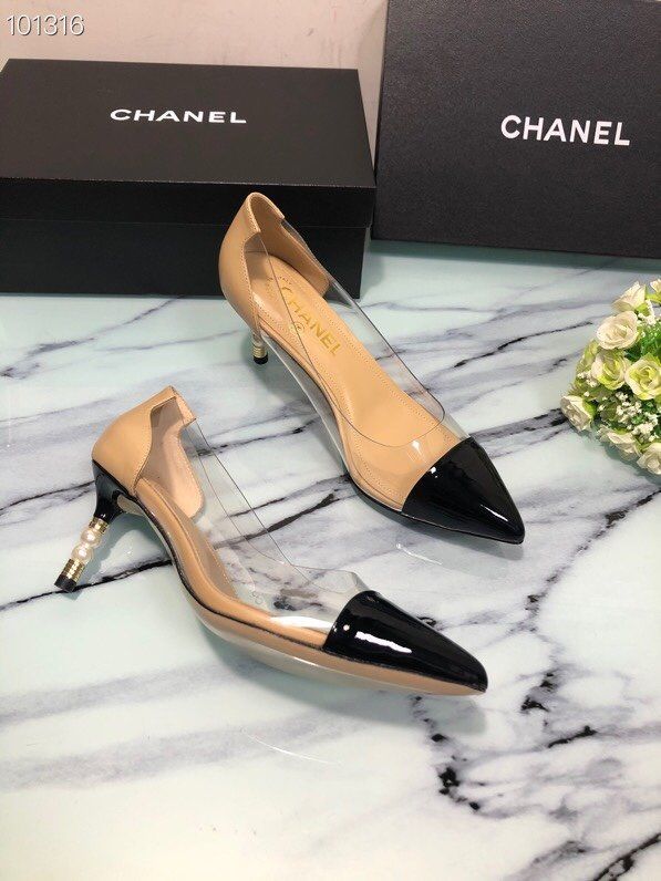 CC original lambskin&PVC 60mm heel pumps G35538 