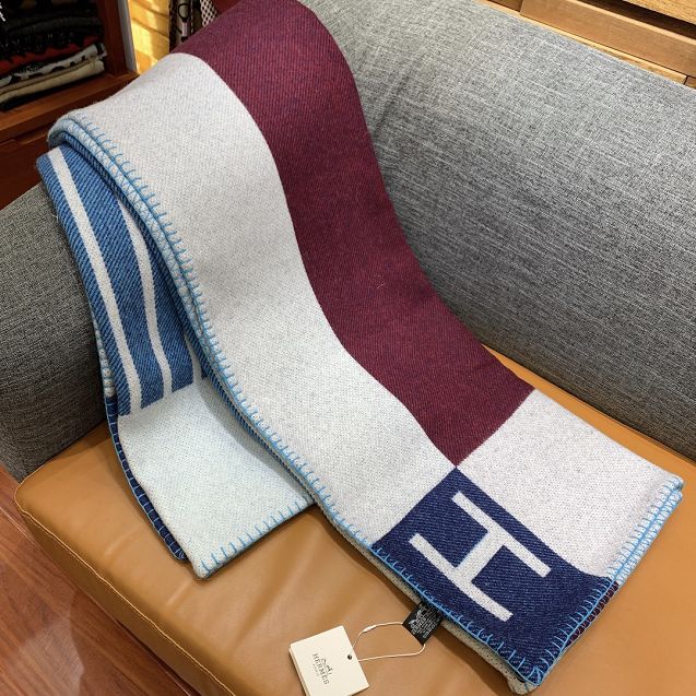 Hermes original wool avalon blanket HB069 blue&bordeaux