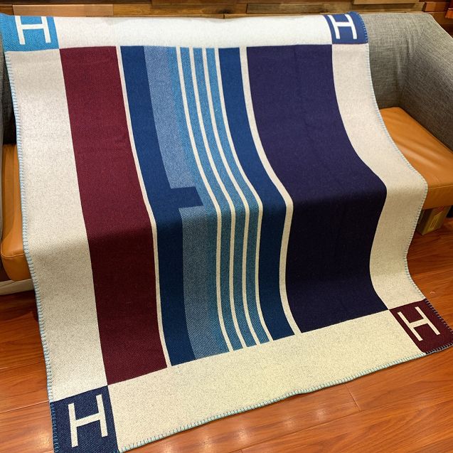 Hermes original wool avalon blanket HB069 blue&bordeaux