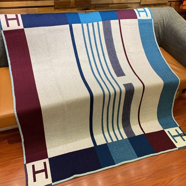 Hermes original wool avalon blanket HB069 blue&bordeaux