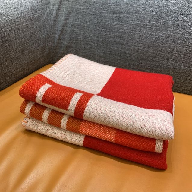 Hermes original wool avalon blanket HB069 white&red