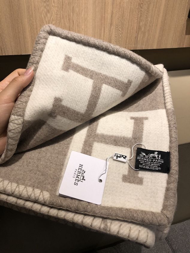 Hermes original wool avalon blanket HB070 light grey