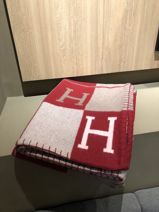 Hermes original wool avalon blanket HB070 wine red